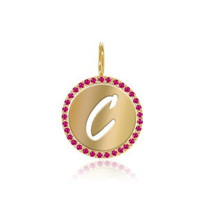 Cutout Initial Gemstones Pave Disc Charm