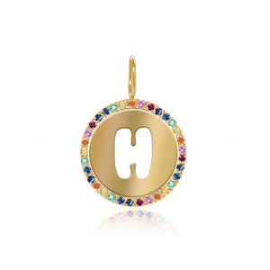 Cutout Initial Rainbow Pave Disc Charm