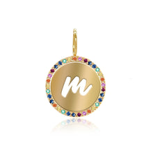 Load image into Gallery viewer, Cutout Initial Rainbow Pave Disc Charm
