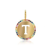 Load image into Gallery viewer, Cutout Initial Rainbow Pave Disc Charm
