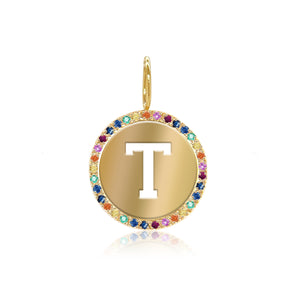 Cutout Initial Rainbow Pave Disc Charm