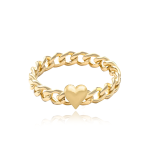 Puffy Gold Heart Cuban Chain Ring