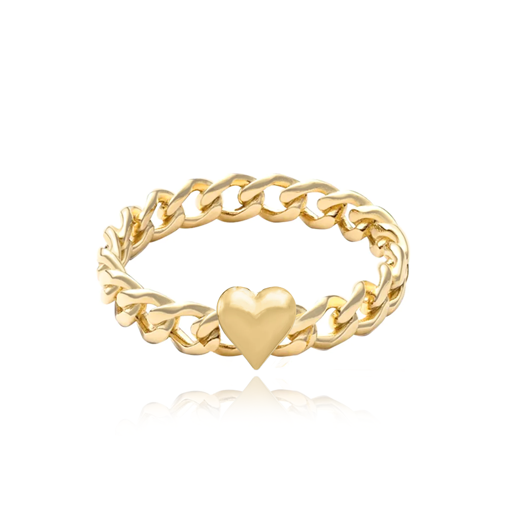 Puffy Gold Heart Cuban Chain Ring