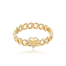 Load image into Gallery viewer, Puffy Gold Heart Pave Outline Cuban Ring
