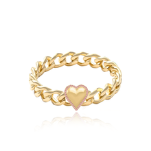 Load image into Gallery viewer, Puffy gold heart with pink sapphire pave outline cuban ring
