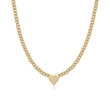 Load image into Gallery viewer, Puffy heart with center pave cuban necklace
