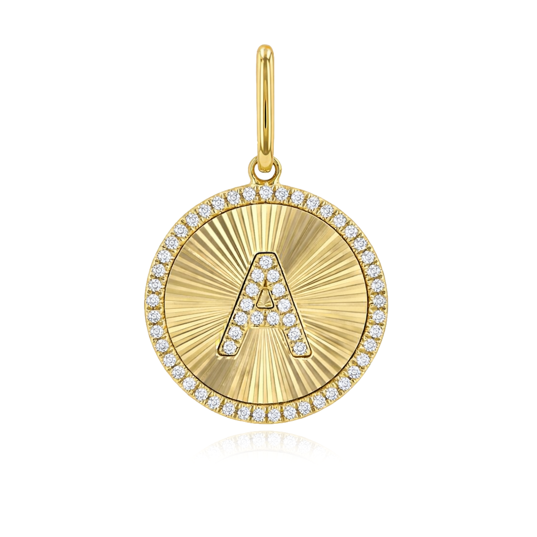Round Striped Pave Initial Charm