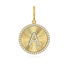 Round Striped Pave Initial Charm