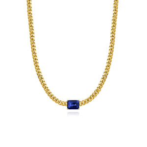 Solitaire Gemstone Cuban Chain Necklace