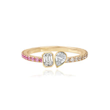 Load image into Gallery viewer, Two-Diamond Bezel Ring Half Pave and Half Gemstones
