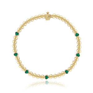 Seven Heart Bezel Gemstones Golden Bracelet