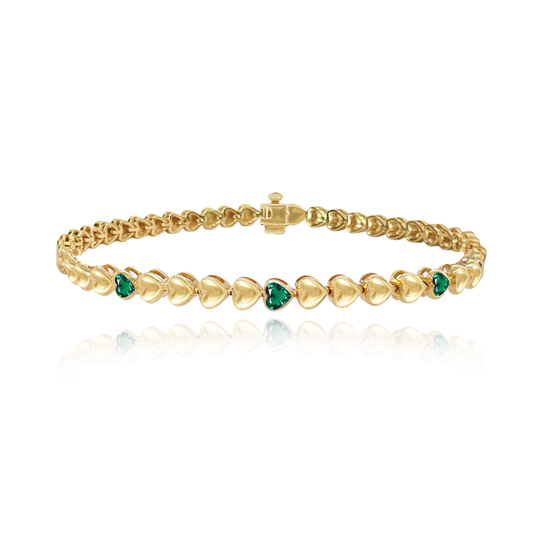 Seven Heart Bezel Gemstones Golden Bracelet