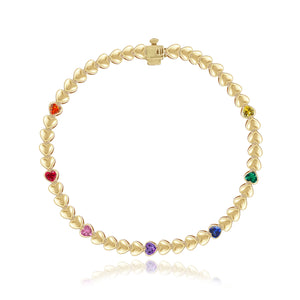 Seven Heart Golden Rainbow Gemstones Bracelet