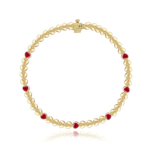 Seven Heart Bezel Gemstones Golden Bracelet