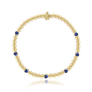 Seven Heart Bezel Gemstones Golden Bracelet