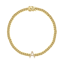 Load image into Gallery viewer, Small Diamond Initial Cuban Link Bracelet
