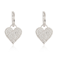 Small Pave Heart Charm Hoop Earring