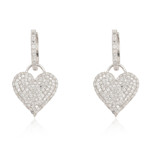 Small Pave Heart Charm Hoop Earring