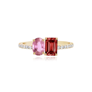 Small Two-Gemstones Pave Ring