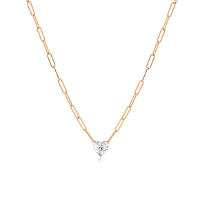 Solitaire Diamond Heart Paperclip Necklace