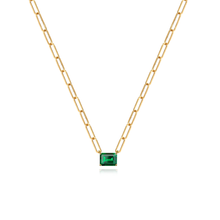 Load image into Gallery viewer, Solitaire Gemstone Emerald Cut Paperclip Necklace
