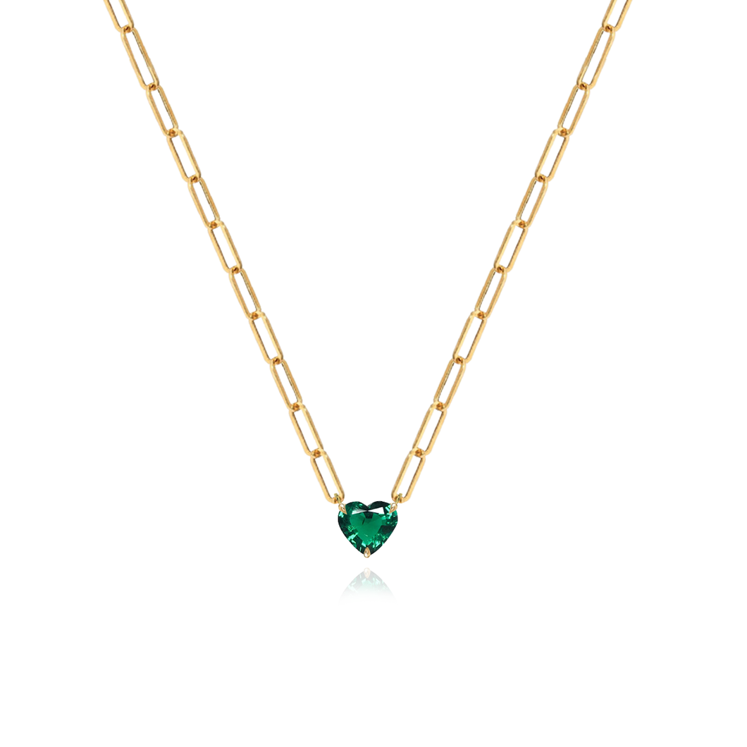 Solitaire Gemstone Paperclip Necklace