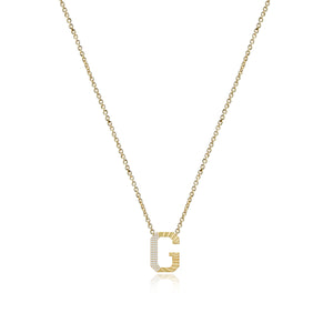 Fluted Side Pave Initial Necklace
