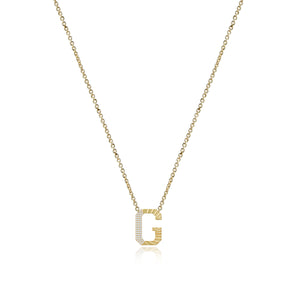 Fluted Side Pave Initial Necklace