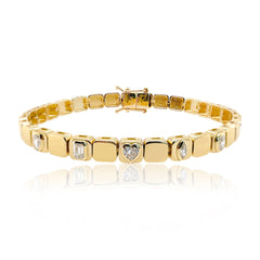 Large golden square five multi shape bracelet in 14k gold, vibrant luxury jewelry for women
