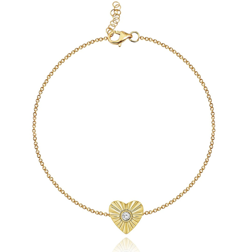 Striped Heart Center Diamond Bracelet