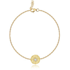 Modern striped round bracelet with sparkling center diamond in 14k gold, everyday fine jewelry, and an elegant luxury piece.