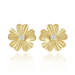 Striped Flower Center Diamond Earrings