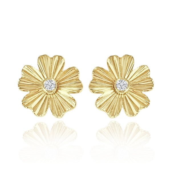 Striped Flower Center Diamond Earrings