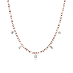 Five Solitaire Diamond Dangling Tennis Necklace