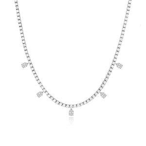 Five Solitaire Diamond Dangling Tennis Necklace