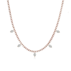 Five Solitaire Diamond Dangling Tennis Necklace