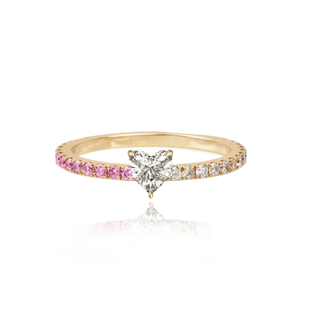 Half Pave and Half Gemstone Solitaire Diamond Ring