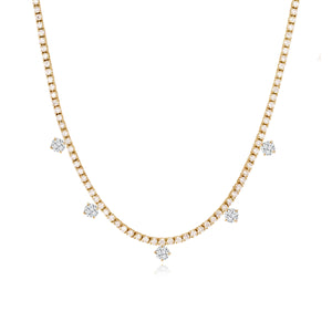 Five Solitaire Diamond Dangling Tennis Necklace