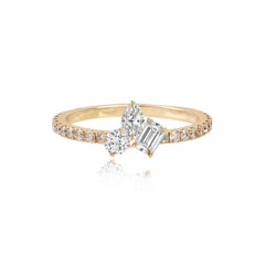 Three Multi Shape Diamonds Pave Ring