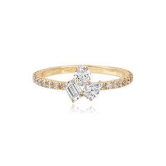 Three Multi Shape Diamonds Pave Ring