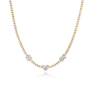 Three Shape Diamond Tennis Necklace