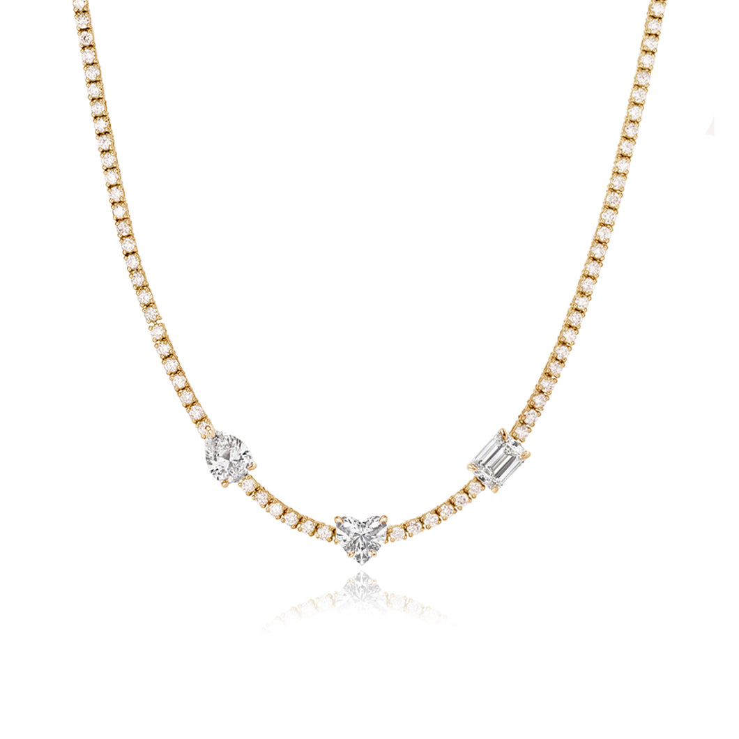 Three Shape Diamond Tennis Necklace