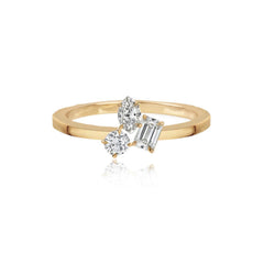 Three Multi Shape Diamonds Gold Ring