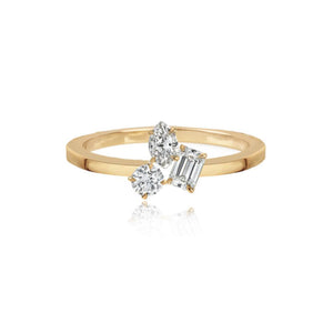 Three Multi Shape Diamonds Gold Ring