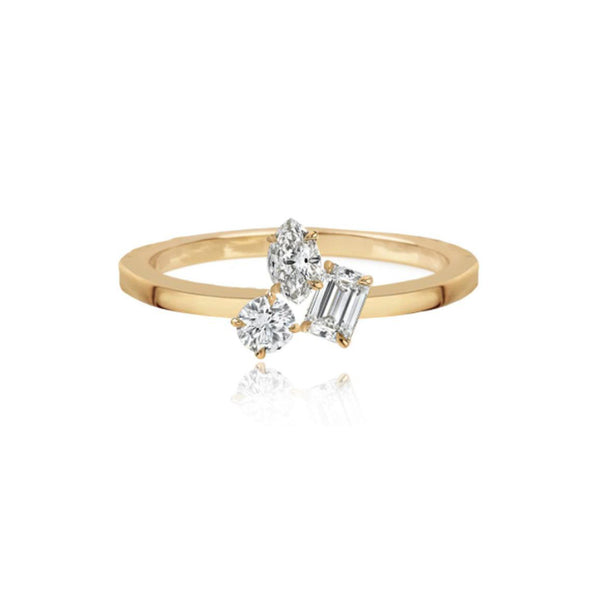 Three Multi Shape Diamonds Gold Ring