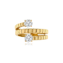 Solitaire Diamonds Striped Swirl Golden Ring