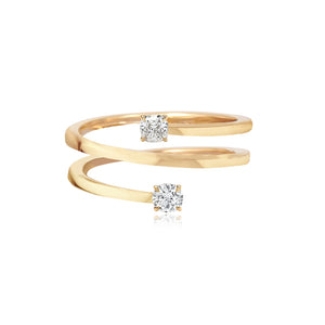 Two Solitaire Diamond Triple Gold Swirl Ring