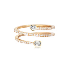 Two Bezel Solitaire Diamond Triple Pave Swirl Ring