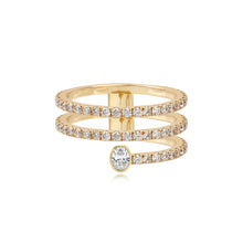 Load image into Gallery viewer, Bezel Solitaire Triple Pave Diamond Swirl Ring
