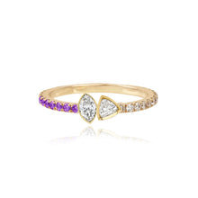 Load image into Gallery viewer, Two-Diamond Bezel Ring Half Pave and Half Gemstones

